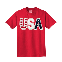 Load image into Gallery viewer, USA Lace Appliqué — Garment-Dyed Tee · Color: Red