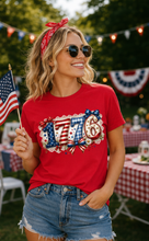 Load image into Gallery viewer, 1776 Coquette — Garment-Dyed Tee · Color: Red