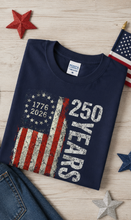 Load image into Gallery viewer, 250 Years Distressed Flag — Garment-Dyed Tee · Color: Navy
