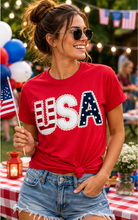 Load image into Gallery viewer, USA Lace Appliqué — Garment-Dyed Tee  ·  Color: Red
