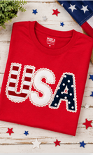 Load image into Gallery viewer, USA Lace Appliqué — Garment-Dyed Tee  ·  Color: Red
