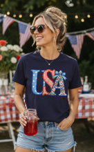 Load image into Gallery viewer, USA Patchwork Appliqué — Garment-Dyed Tee  ·  Color: Navy
