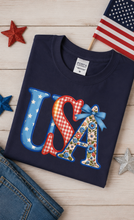 Load image into Gallery viewer, USA Patchwork Appliqué — Garment-Dyed Tee  ·  Color: Navy
