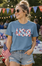 Load image into Gallery viewer, Floral USA — Garment-Dyed Tee  ·  Color: Steel Blue
