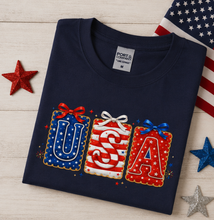 Load image into Gallery viewer, USA Coquette Bows — Garment-Dyed Tee  ·  Color: Navy
