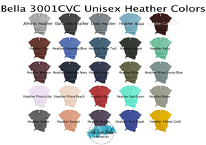 Bella 3001 CVC Colors and Size Chart