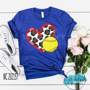 Cow Print Heart Softball